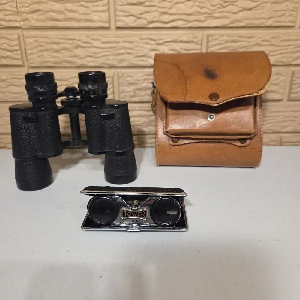 Tower Vintage Binoculars Coated Optics 7 x 50mm Black w/ case & compact bonus!
